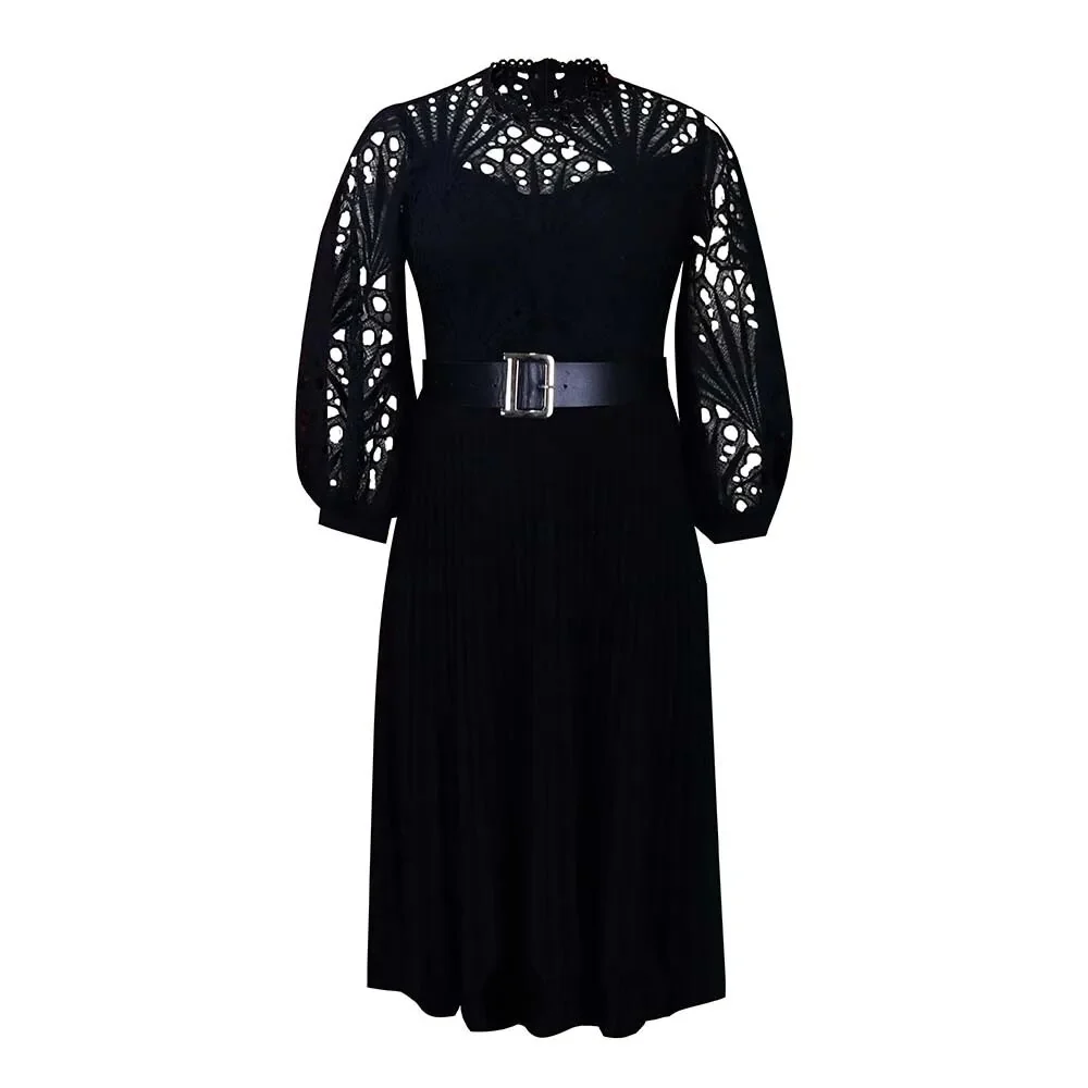 Spring Autumn New Fashion Lace Elegant Plus Size Dress Women Sexy Hollow Out with Belt Oversized Vestidos De Fiesta Lady Clothes - Image 7