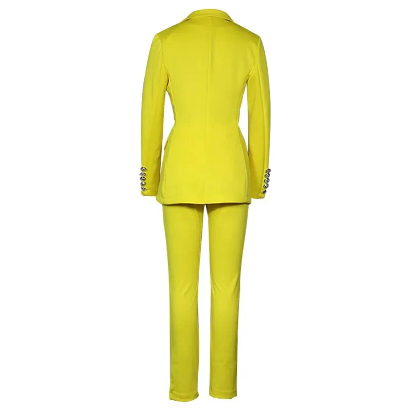 Spring Office Ladies Women's Pantsuit Double-Breasted Button Tops Casual Slim Caual Blazer and Pants Suits Set For Women - Image 3