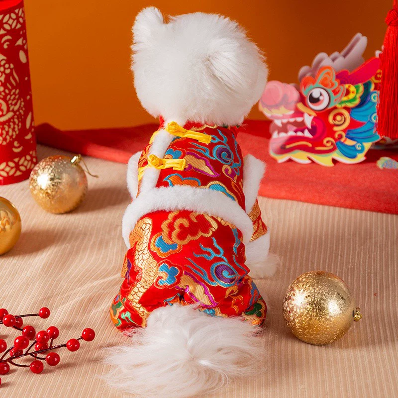 Spring Pet Small Skirt Clothes Princess Tassel Lace Tang Suit Group Pet Clothes New Year Festive Gift Box - Image 2