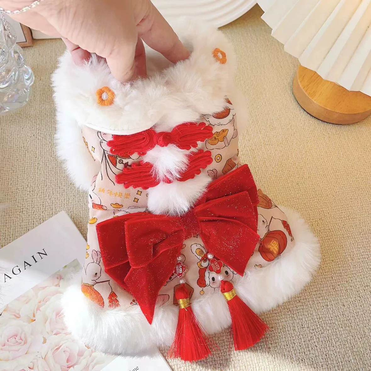 Spring Pet Small Skirt Clothes Princess Tassel Lace Tang Suit Group Pet Clothes New Year Festive Gift Box - Image 4