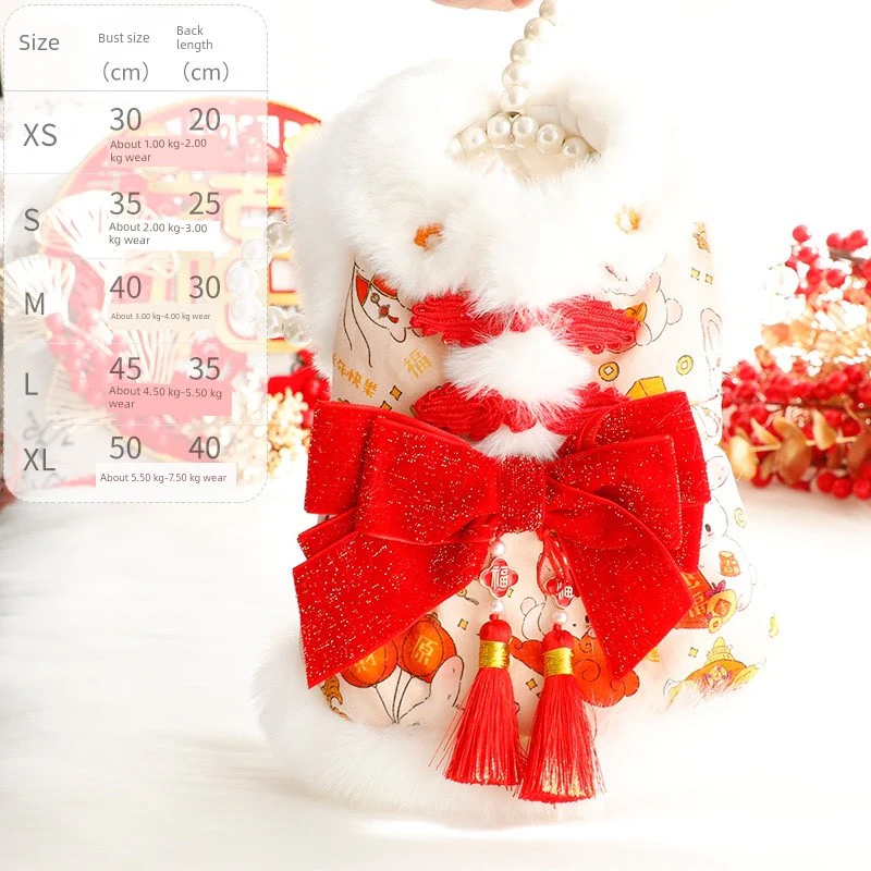 Spring Pet Small Skirt Clothes Princess Tassel Lace Tang Suit Group Pet Clothes New Year Festive Gift Box - Image 6