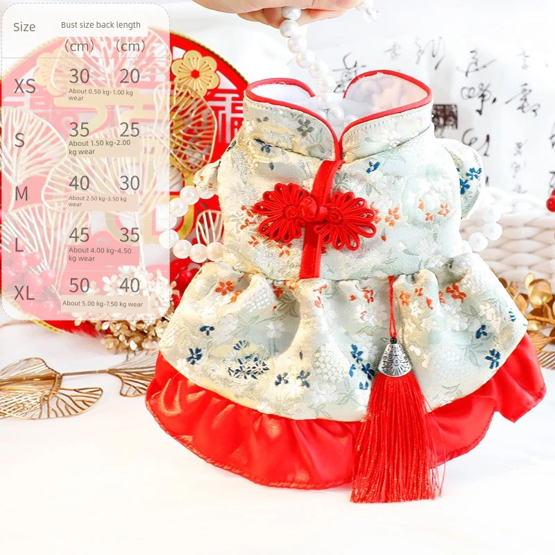 Spring Pet Small Skirt Clothes Princess Tassel Lace Tang Suit Group Pet Clothes New Year Festive Gift Box - Image 8