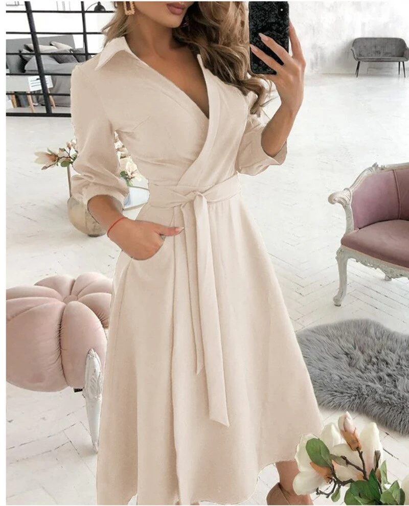 Spring/Summer Fashion Long sleeved V-neck Printed Hip Wrap Dress for Women - Image 10