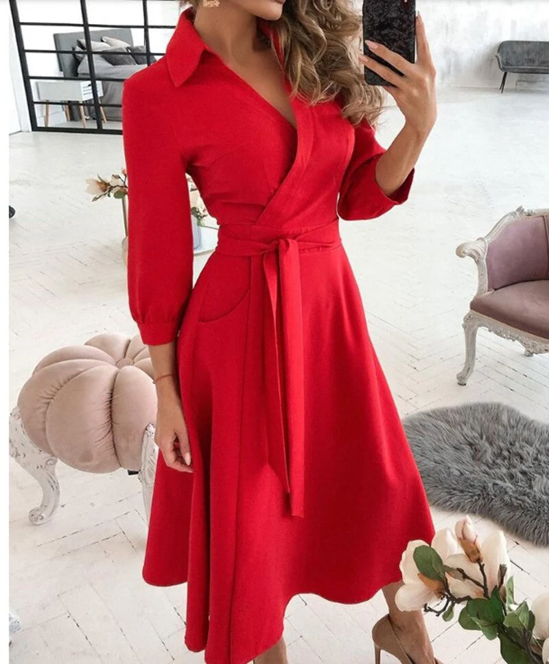Spring/Summer Fashion Long sleeved V-neck Printed Hip Wrap Dress for Women - Image 3