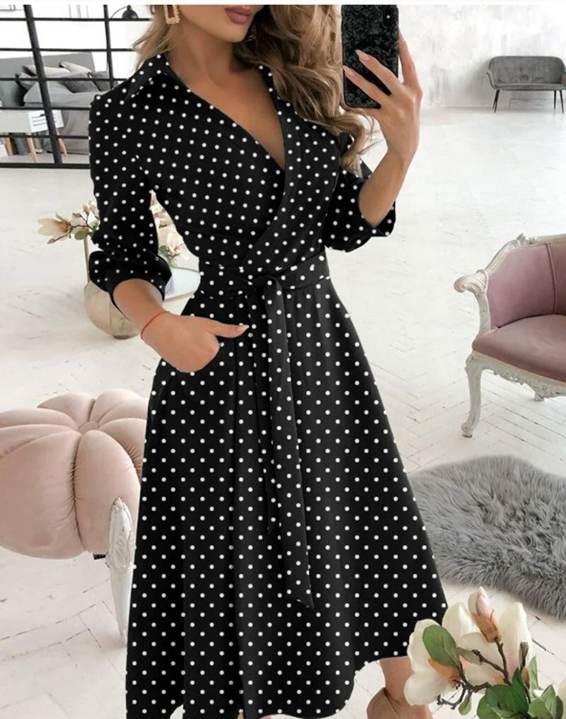 Spring/Summer Fashion Long sleeved V-neck Printed Hip Wrap Dress for Women - Image 4