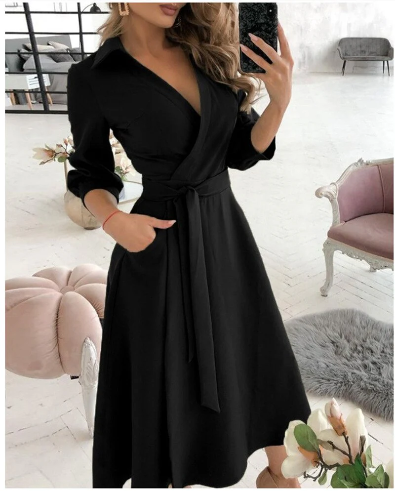 Spring/Summer Fashion Long sleeved V-neck Printed Hip Wrap Dress for Women - Image 7