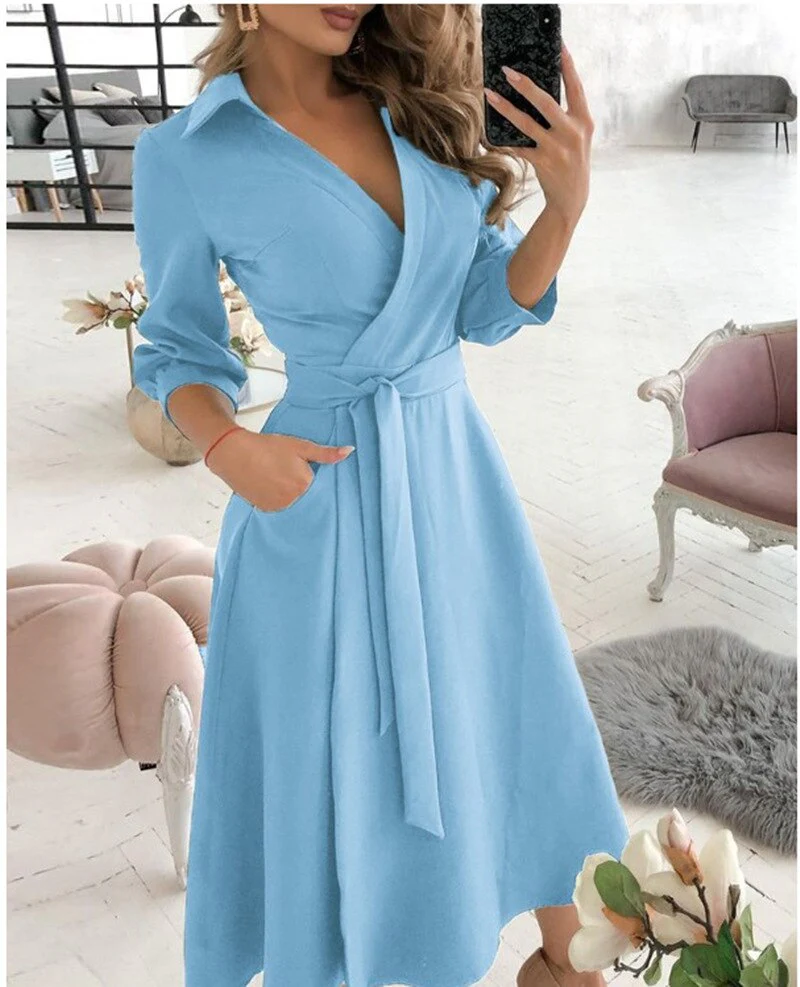 Spring/Summer Fashion Long sleeved V-neck Printed Hip Wrap Dress for Women - Image 8