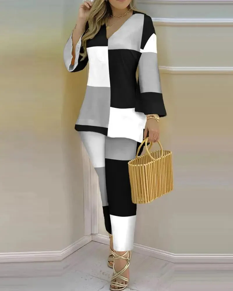 Spring Summer Streetwear Printed 2 Piece Sets Casual V Neck Long Sleeves Pullovers Pants Sets New Elegant Fashion Office Suits - Image 10