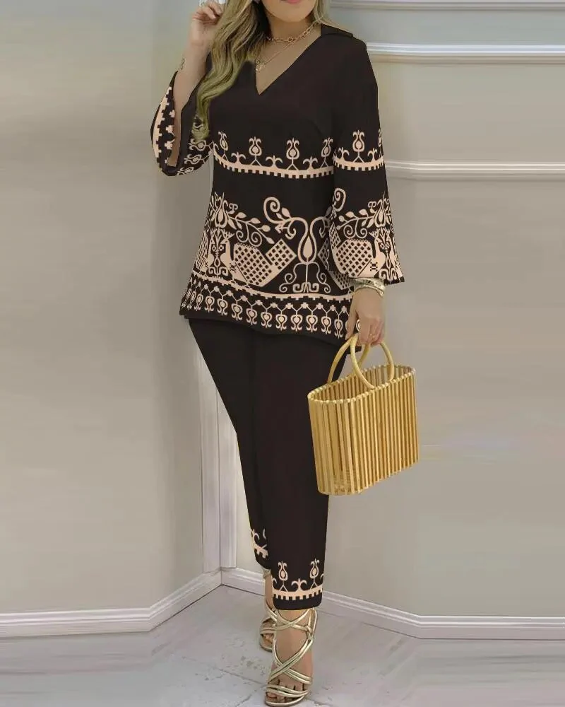 Spring Summer Streetwear Printed 2 Piece Sets Casual V Neck Long Sleeves Pullovers Pants Sets New Elegant Fashion Office Suits - Image 13