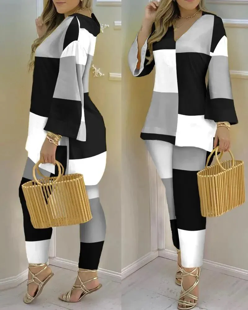 Spring Summer Streetwear Printed 2 Piece Sets Casual V Neck Long Sleeves Pullovers Pants Sets New Elegant Fashion Office Suits - Image 6