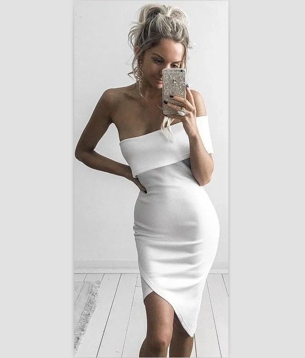 Spring White Fashionable with Side-Slit Party Gathering Bandage Dress - Image 2