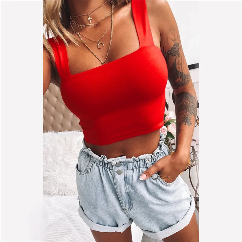 Square Neck Sleeveless Summer Crop Top White Women Black Casual Basic T Shirt Off Shoulder Cami Sexy Backless Tank Top - Image 10