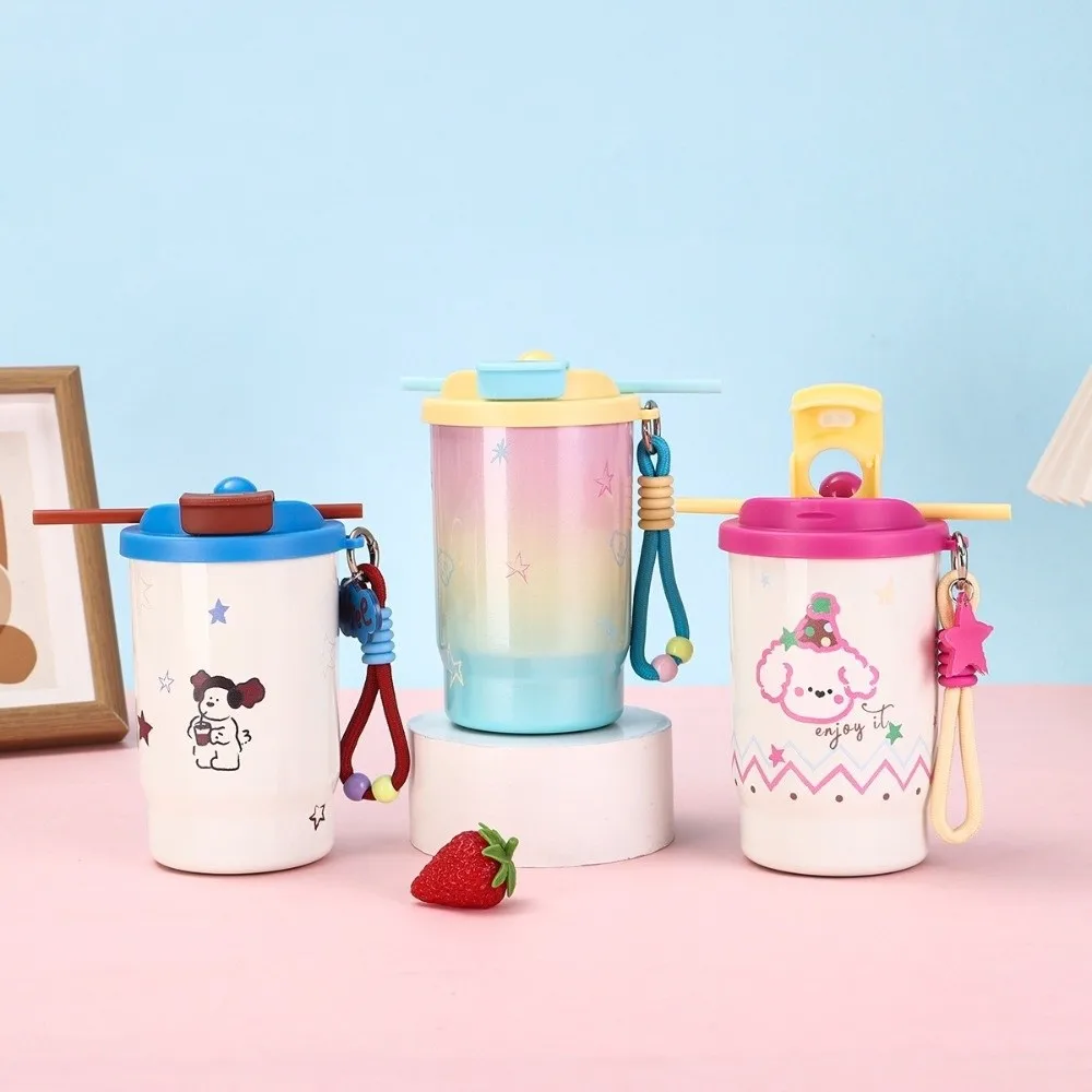 Stainless Steel Double Drink Insulated Cup Cartoon Leak-Proof Vacuum Straw Cup with Straw Vacuum Insulated Coffee Cup Travel - Image 2