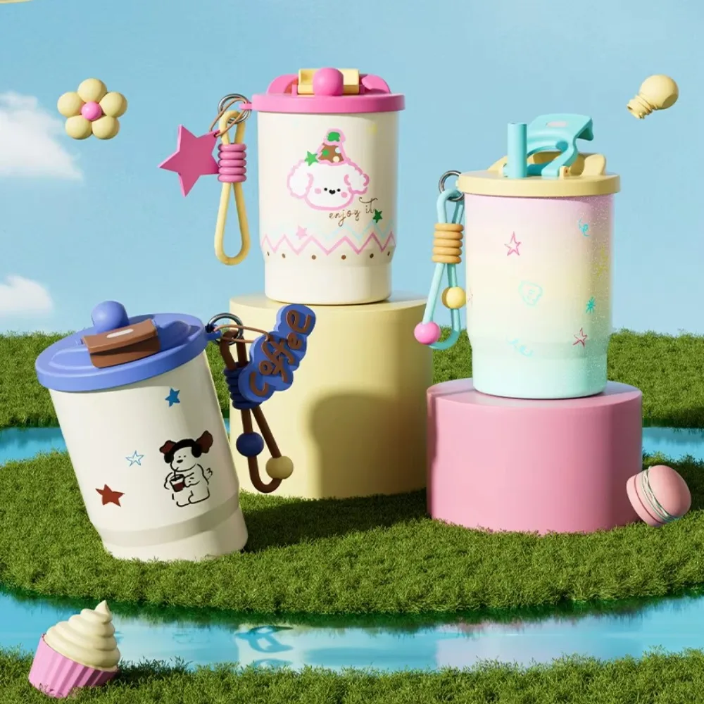 Stainless Steel Double Drink Insulated Cup Cartoon Leak-Proof Vacuum Straw Cup with Straw Vacuum Insulated Coffee Cup Travel - Image 3