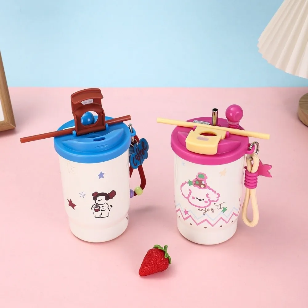 Stainless Steel Double Drink Insulated Cup Cartoon Leak-Proof Vacuum Straw Cup with Straw Vacuum Insulated Coffee Cup Travel - Image 5