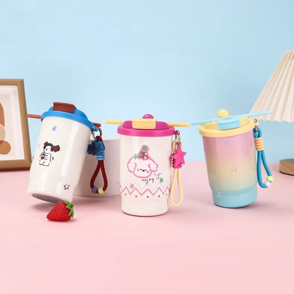 Stainless Steel Double Drink Insulated Cup Leak-Proof Cartoon Vacuum Straw Cup with Straw Vacuum Insulated Coffee Cup Hiking - Image 2