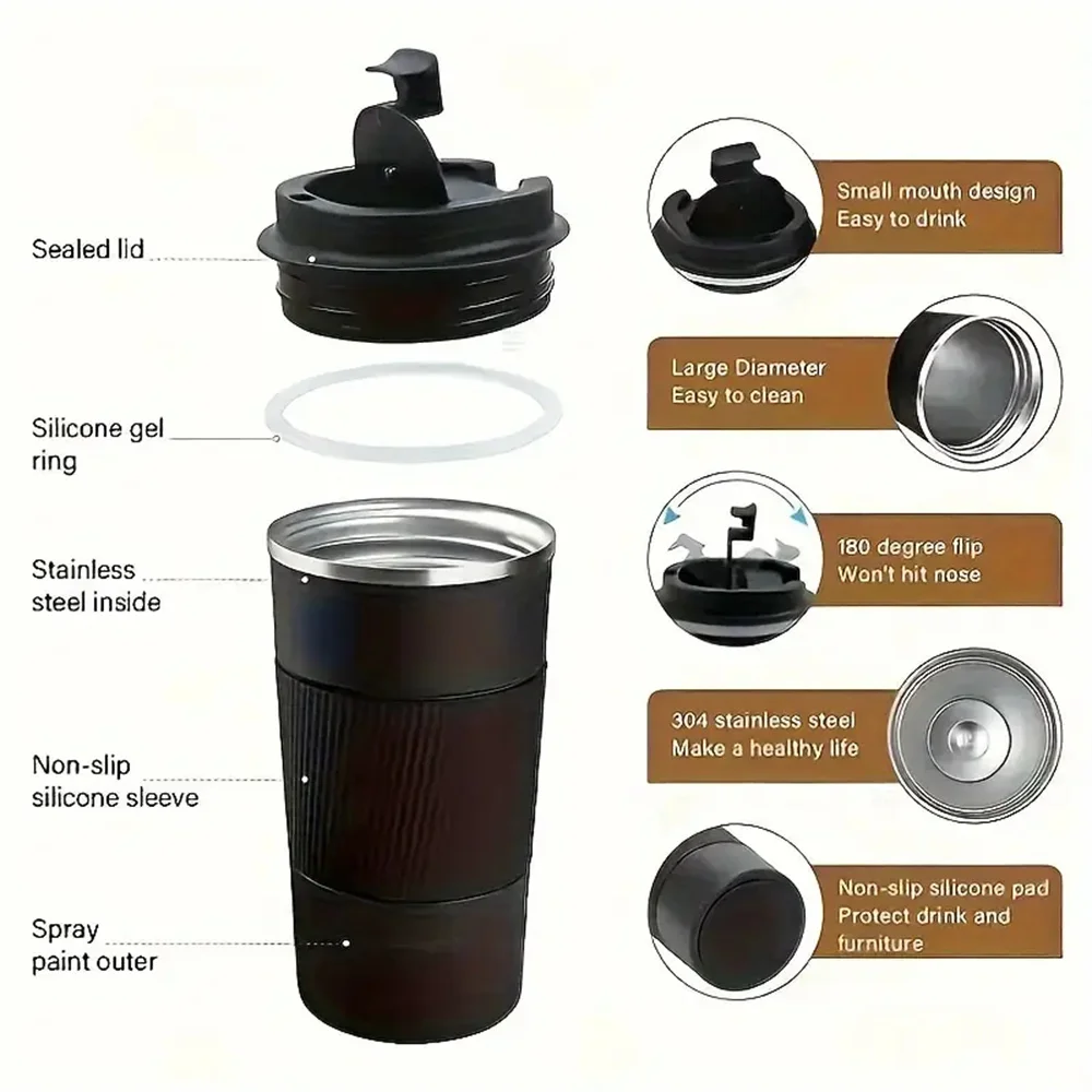 Stainless Steel Insulated Cup 12.85/17.25oz Double-layer Leak-Proof Travel Mug For Outdoor Sports Car Use Portable Vacuum Bottle - Image 4
