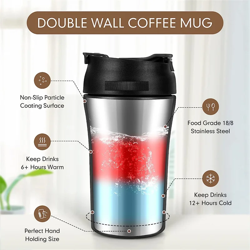 Stainless Steel Insulated Travel Mug with Straw Coffee Tumbler Reusable Double Wall Vacuum Flask Coffee Cup Office Water Bottle - Image 3