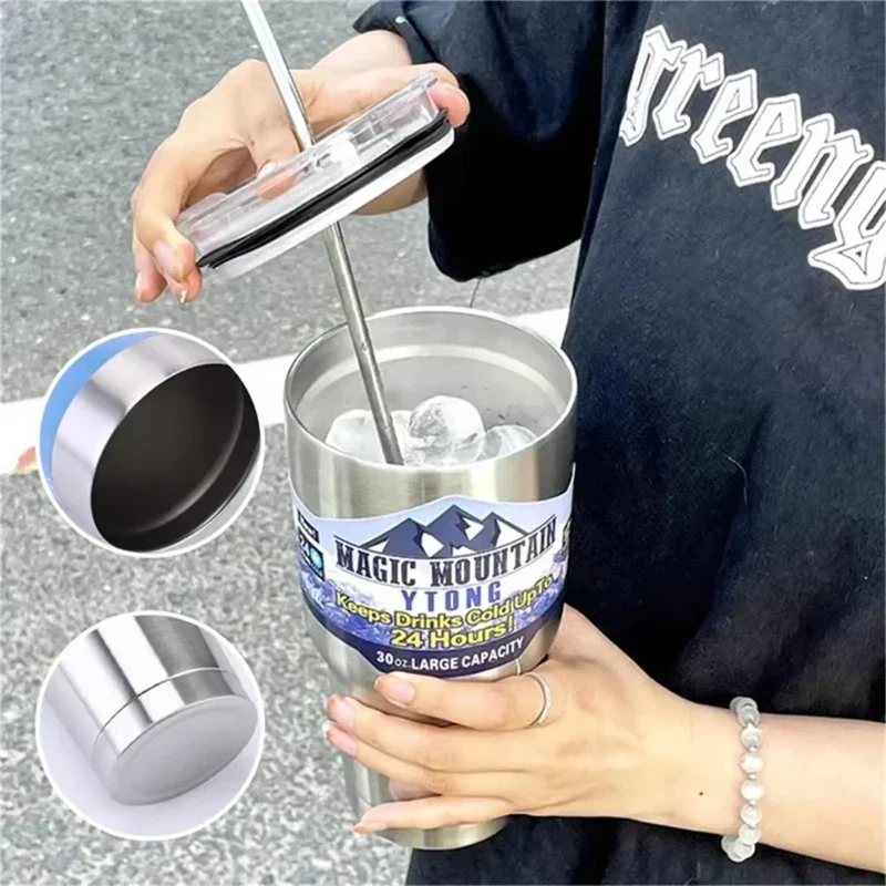 Stainless Steel Large Capacity Thermos Bottle Ice Cube Cup Portable Car Water Bottle Women Men Outdoor Cold Beer Cup Straw Mug - Image 5
