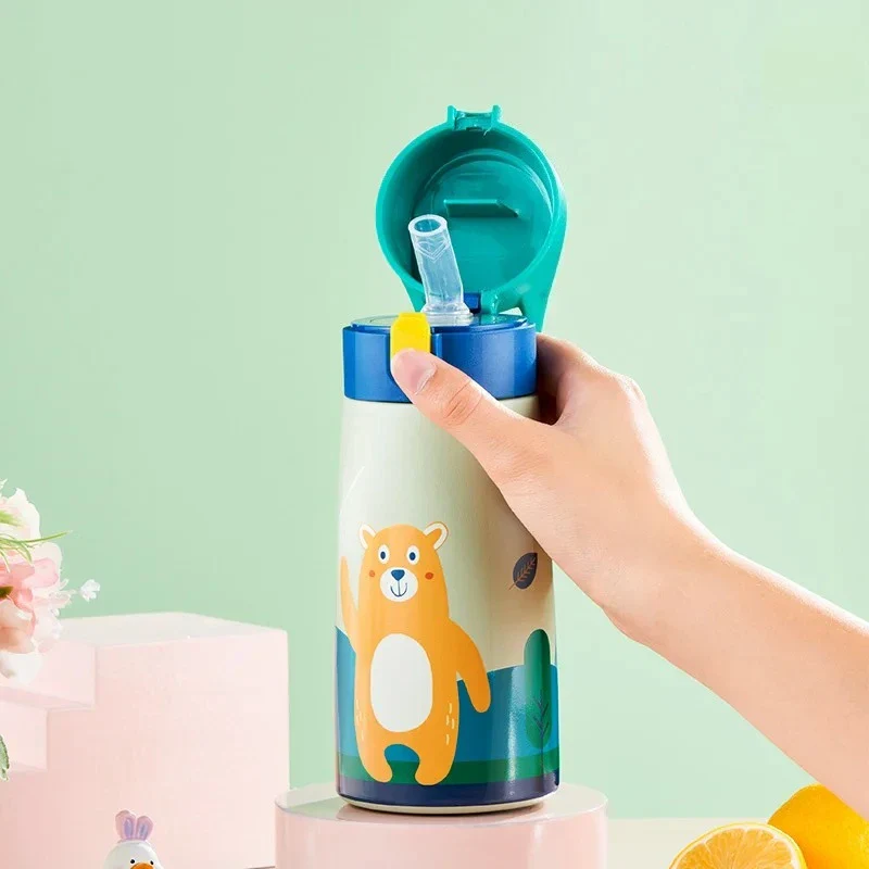 Stainless Steel Straw Insulated Cup with Box Cartoon Leak Proof Vacuum Bottle Children's Insulated Water Bottle Insulated Cup - Image 2