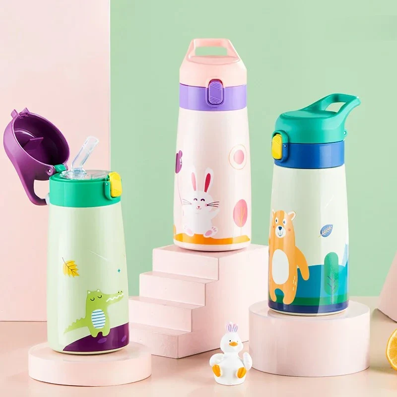 Stainless Steel Straw Insulated Cup with Box Cartoon Leak Proof Vacuum Bottle Children's Insulated Water Bottle Insulated Cup - Image 3