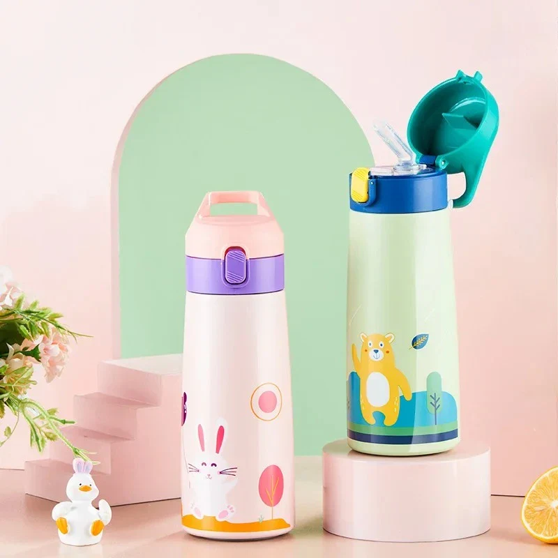 Stainless Steel Straw Insulated Cup with Box Cartoon Leak Proof Vacuum Bottle Children's Insulated Water Bottle Insulated Cup - Image 4