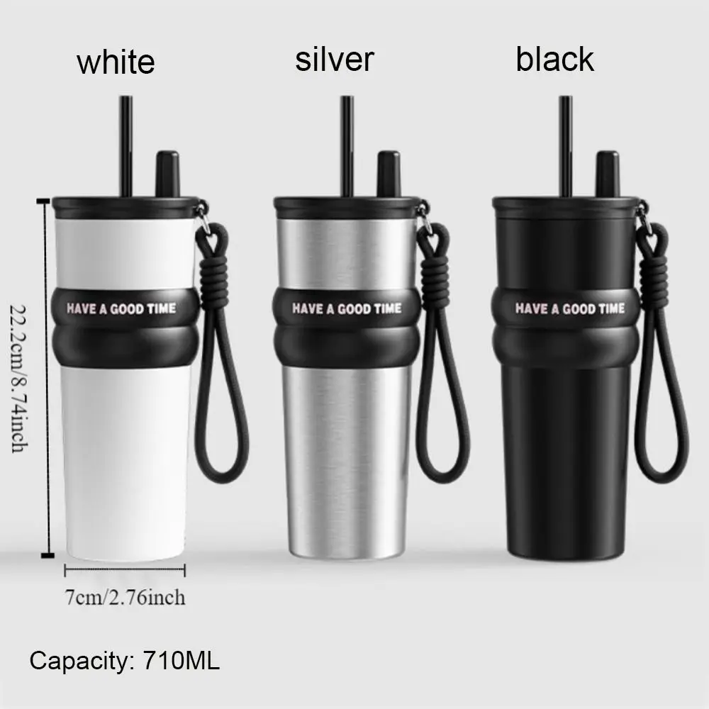 Stainless Steel Vacuum Insulated Bottle Large Caliber Large Capacity Thermal Cup With Straw with Lifting Rope Insulated Cup Car - Image 6