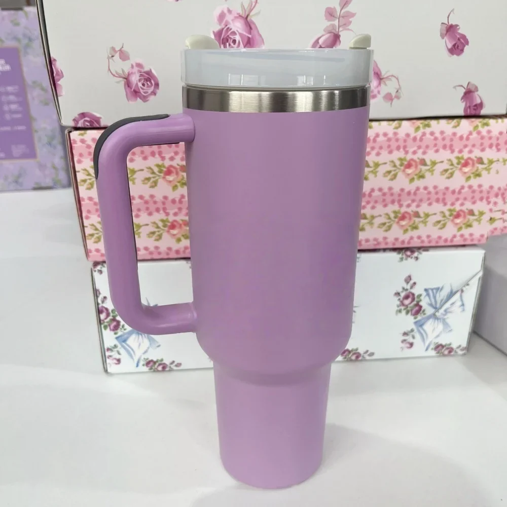 Stainless Steel Vacuum Insulated Car Cup with Dual Straw Lid, Thermal Icy Travel Handle 40oz New - Image 15
