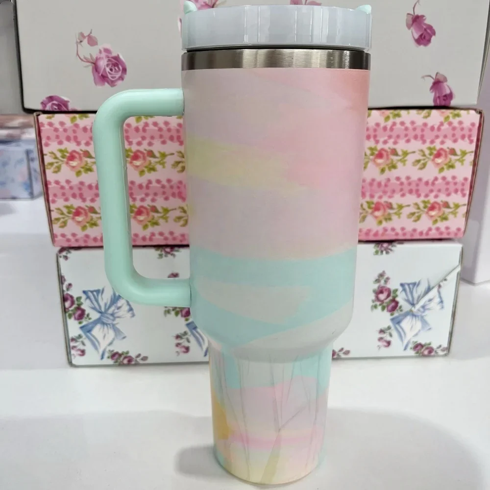 Stainless Steel Vacuum Insulated Car Cup with Dual Straw Lid, Thermal Icy Travel Handle 40oz New - Image 17