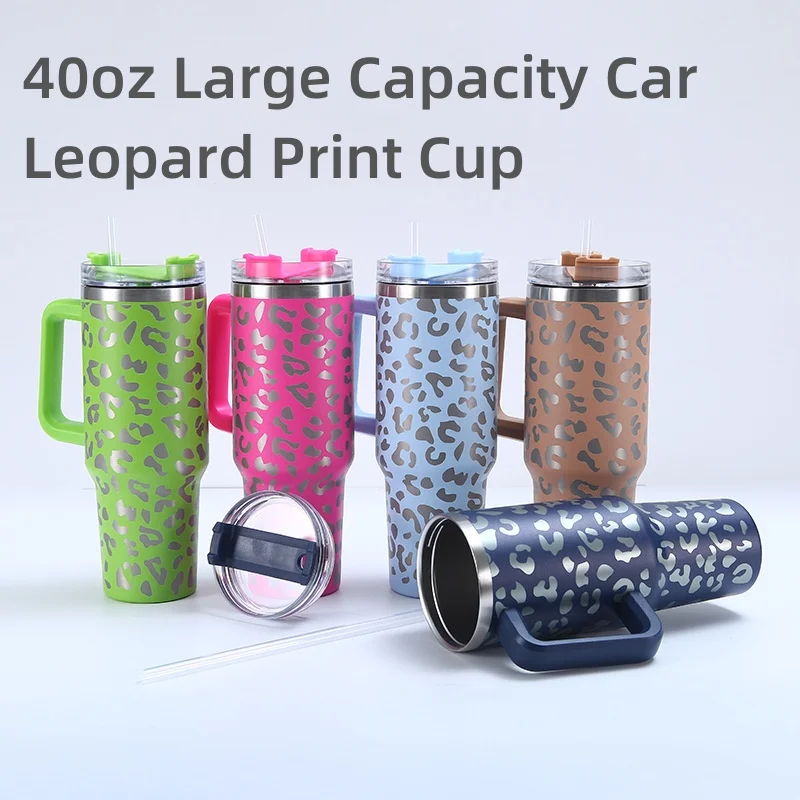 Stainless Steel Vacuum Insulated Car Mug, High Capacity Thermos Cup, Handle Straw Lid, Double Wall Thermal Iced Travel Cup, 40oz