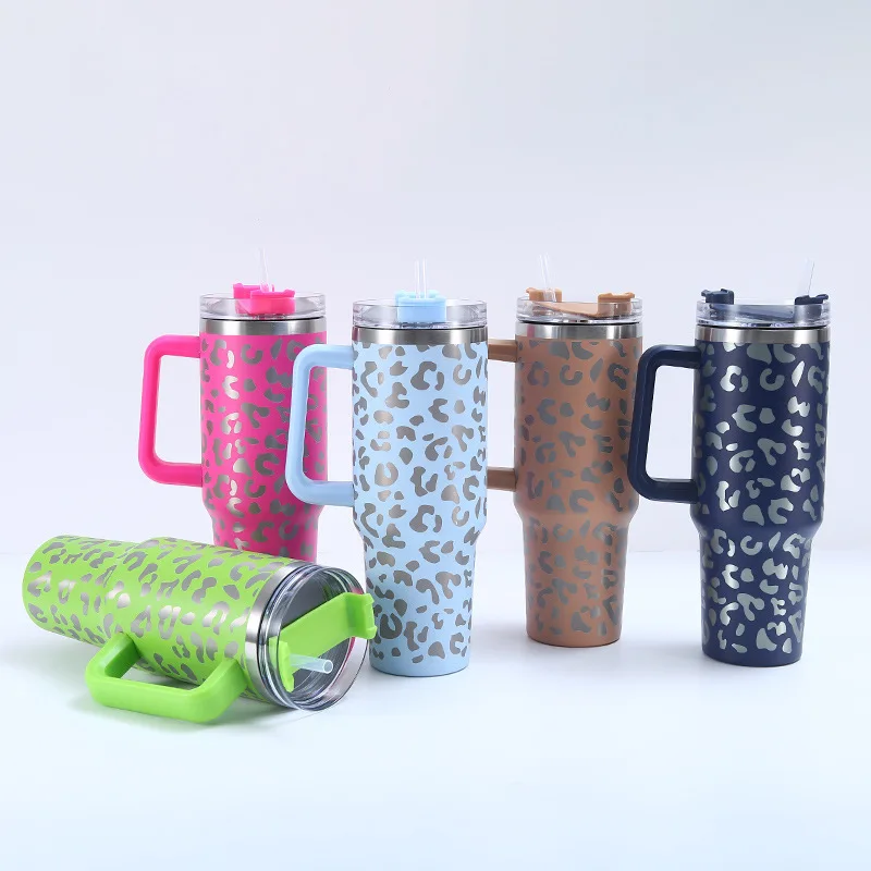 Stainless Steel Vacuum Insulated Car Mug, High Capacity Thermos Cup, Handle Straw Lid, Double Wall Thermal Iced Travel Cup, 40oz - Image 2