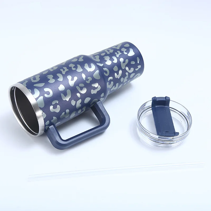 Stainless Steel Vacuum Insulated Car Mug, High Capacity Thermos Cup, Handle Straw Lid, Double Wall Thermal Iced Travel Cup, 40oz - Image 4