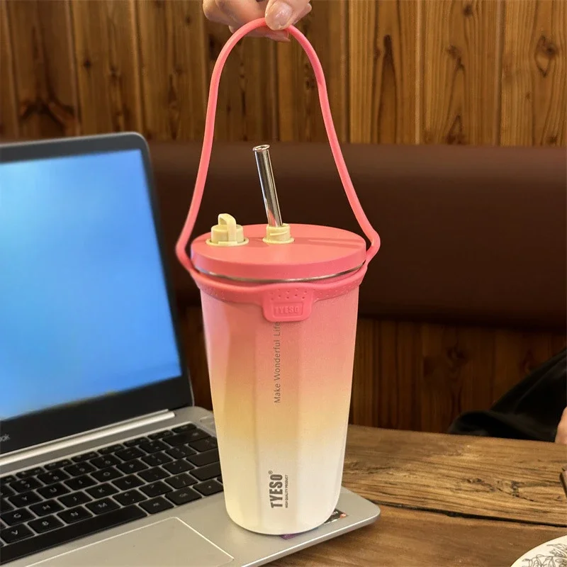 Stainless Steel Vacuum Insulated Coffee Mugs with Straw and Silicone Rope Portable Large Capacity Ice Bar Thermal Water Cup - Image 15