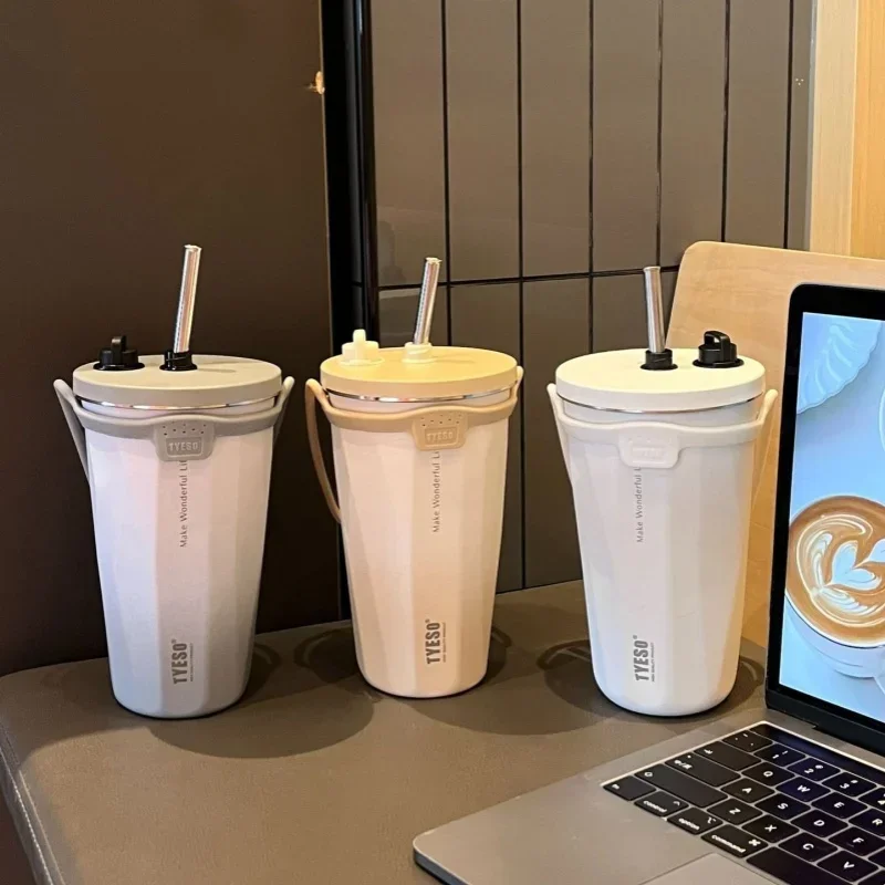 Stainless Steel Vacuum Insulated Coffee Mugs with Straw and Silicone Rope Portable Large Capacity Ice Bar Thermal Water Cup - Image 2