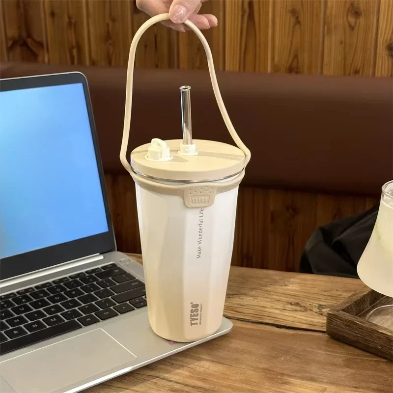 Stainless Steel Vacuum Insulated Coffee Mugs with Straw and Silicone Rope Portable Large Capacity Ice Bar Thermal Water Cup - Image 6