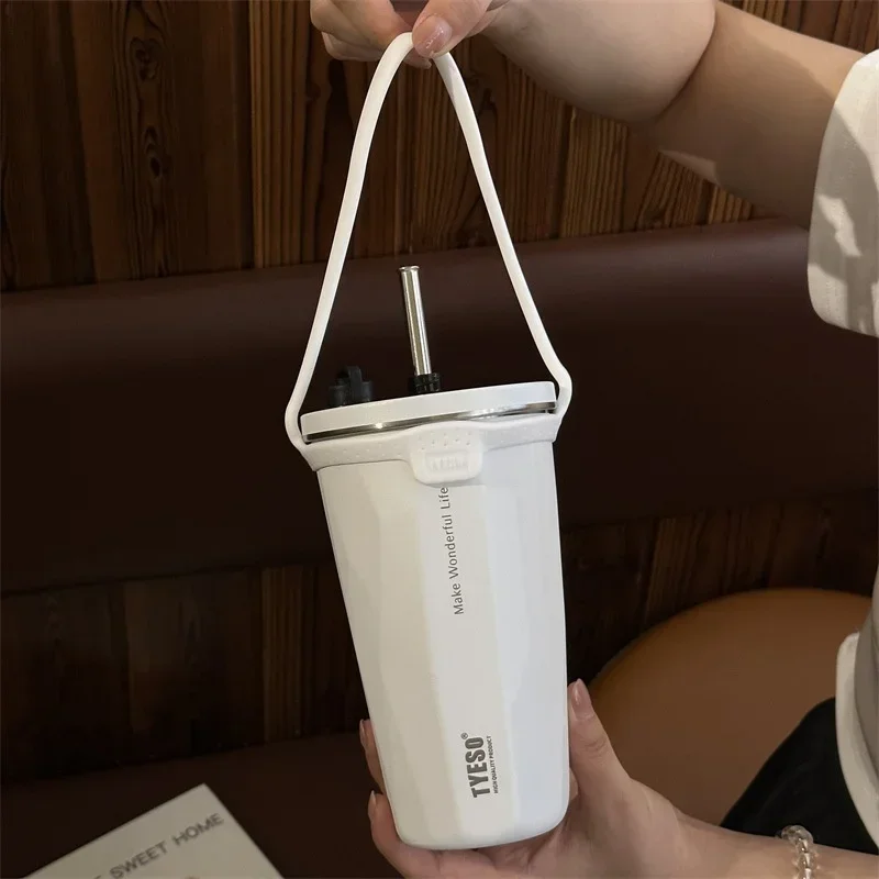 Stainless Steel Vacuum Insulated Coffee Mugs with Straw and Silicone Rope Portable Large Capacity Ice Bar Thermal Water Cup - Image 7