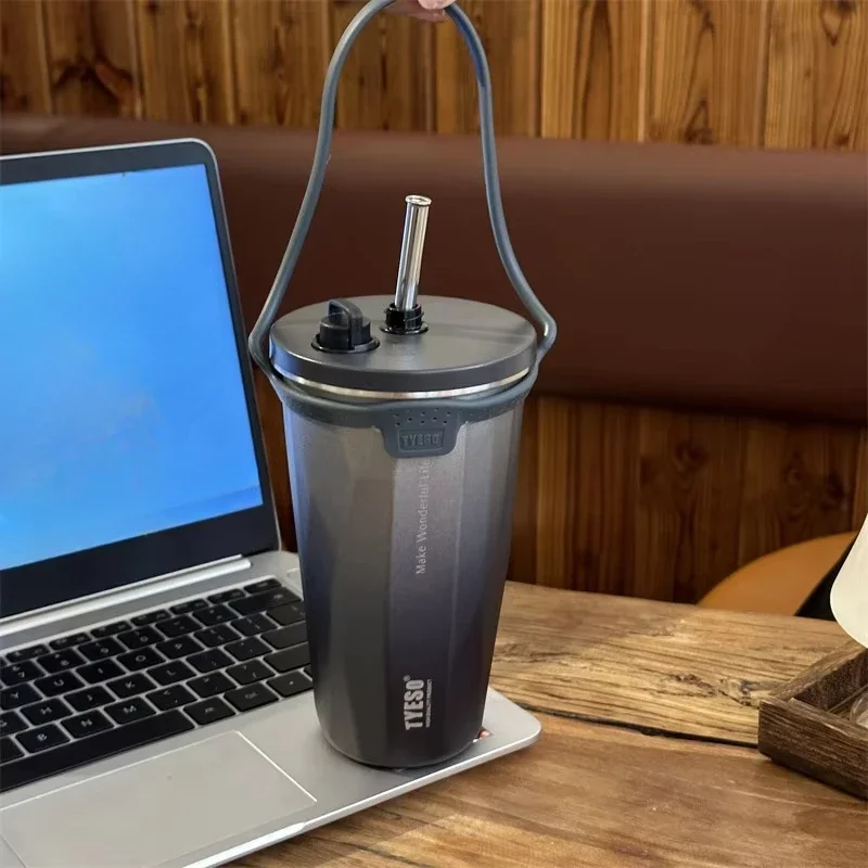 Stainless Steel Vacuum Insulated Coffee Mugs with Straw and Silicone Rope Portable Large Capacity Ice Bar Thermal Water Cup - Image 9