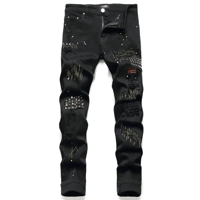 Star Embroidery Ripped Jeans Y2k Men’s Jeans High Street Punk Style Streetwear Pants for Man Slim Stretch Pencil Pantalones Ropa - Image 7