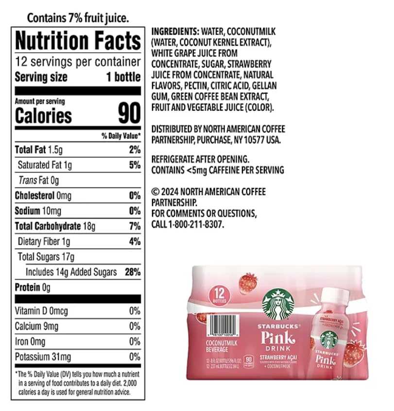 Starbuck's Pink Drink, Strawberry Acai Coconutmilk Beverage, 8 fl oz, 12 ct - Image 2