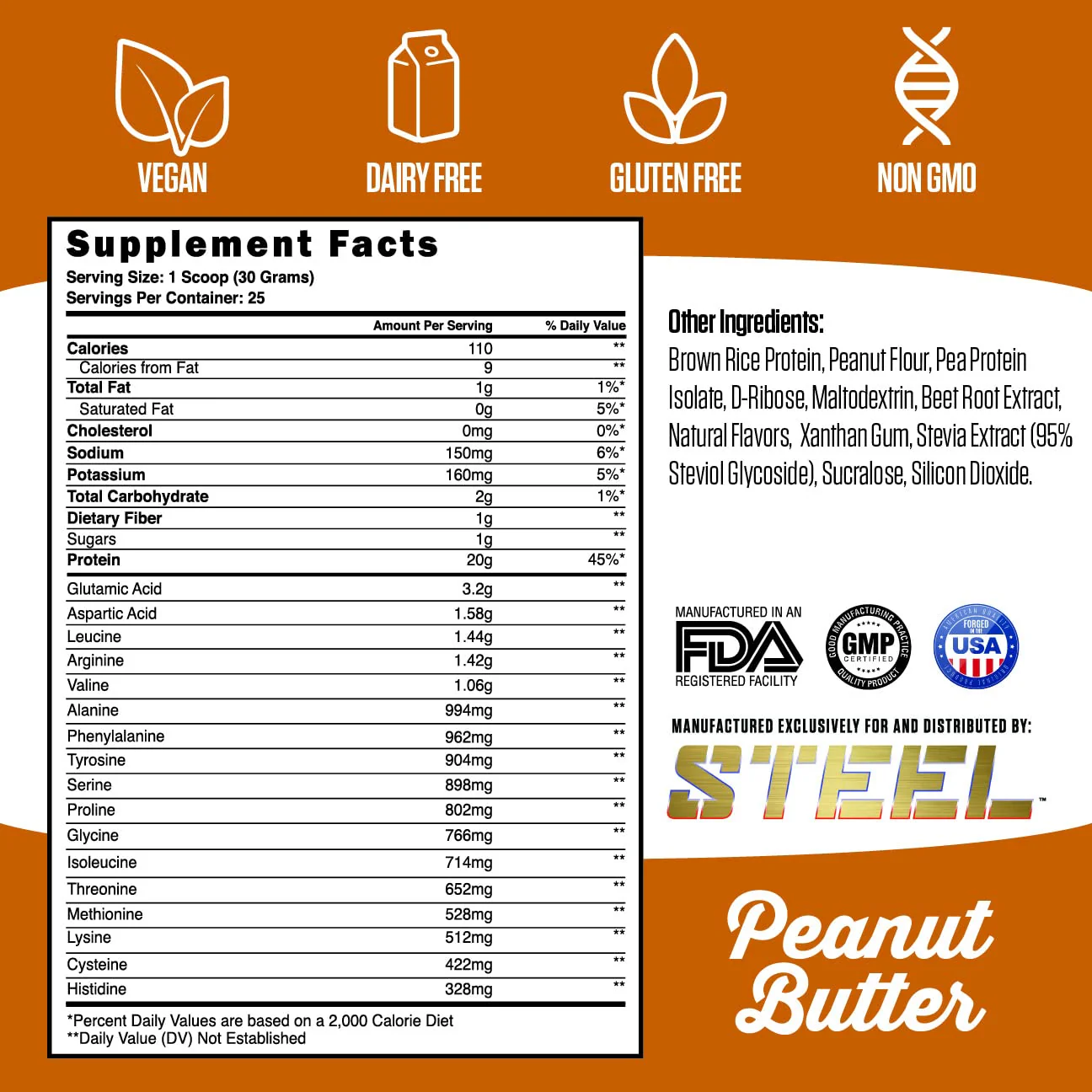 Steel Supplements Veg-PRO | Vegan Protein Powder, Peanut Butter | 25 Servings (1.65lbs) | Organic Protein Powder with BCAA Amino Acid | Gluten Free | Non Dairy | Low Carb Formula | Artficial Flavoring - Image 6