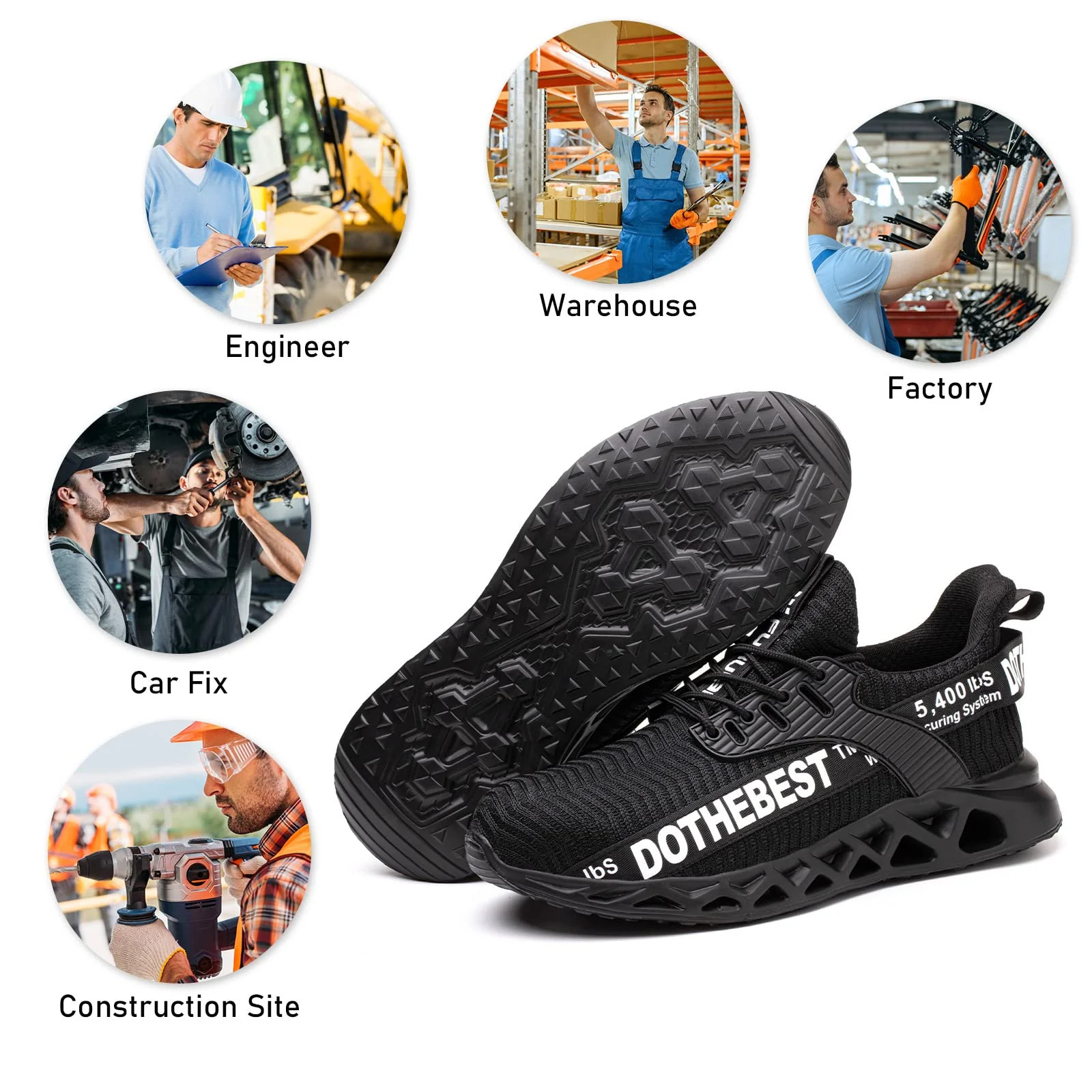 Steel Toe Shoes for Men Lightweight Indestructible Work Sneakers Women Puncture Proof Comfortable Slip On Safety Shoes Black Size M10/W11.5 - Image 2