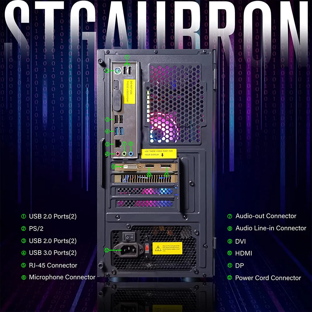 STGAubron Gaming Desktop PC, Intel Core I5 3.3Ghz up to 3.7Ghz, AMD Radeon RX 550 4G GDDR5, 16G Ram, 512G SSD, WiFi, BT 5.0, RGB Fan x 3, RGB Keybaord & Mouse, RGB Mouse Pad, W10H64 - Image 2