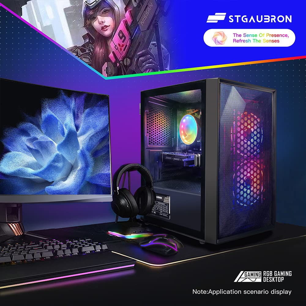 STGAubron Gaming Desktop PC, Intel Core I5 3.3Ghz up to 3.7Ghz, AMD Radeon RX 550 4G GDDR5, 16G Ram, 512G SSD, WiFi, BT 5.0, RGB Fan x 3, RGB Keybaord & Mouse, RGB Mouse Pad, W10H64 - Image 4