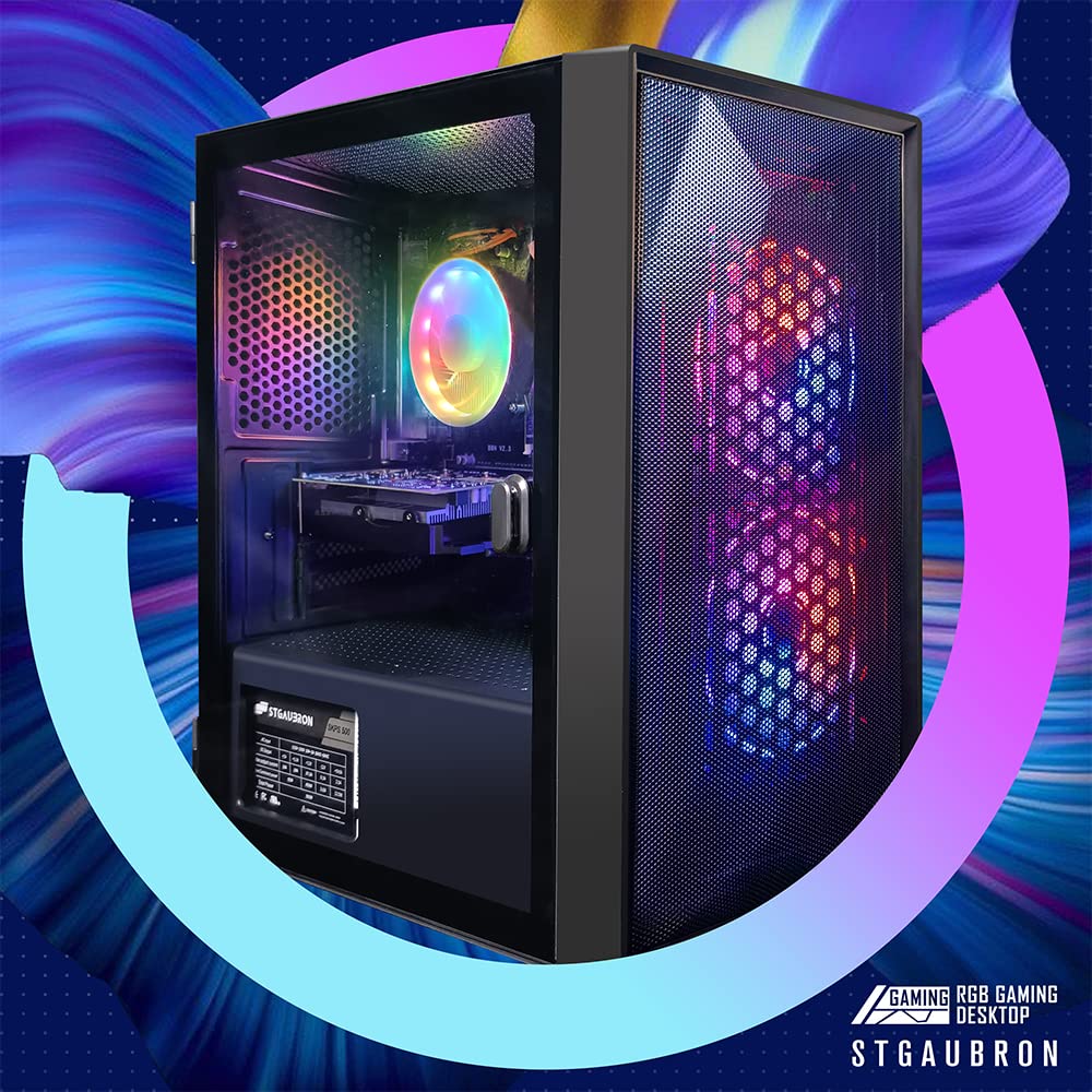 STGAubron Gaming Desktop PC, Intel Core I5 3.3Ghz up to 3.7Ghz, AMD Radeon RX 550 4G GDDR5, 16G Ram, 512G SSD, WiFi, BT 5.0, RGB Fan x 3, RGB Keybaord & Mouse, RGB Mouse Pad, W10H64 - Image 5