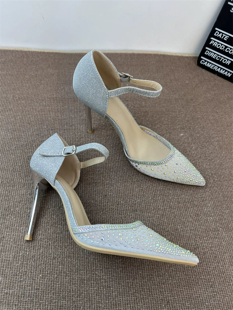 Stiletto Heel Elegant Graceful Pointed Toe Rhinestone Bridesmaid Shoes - Image 4