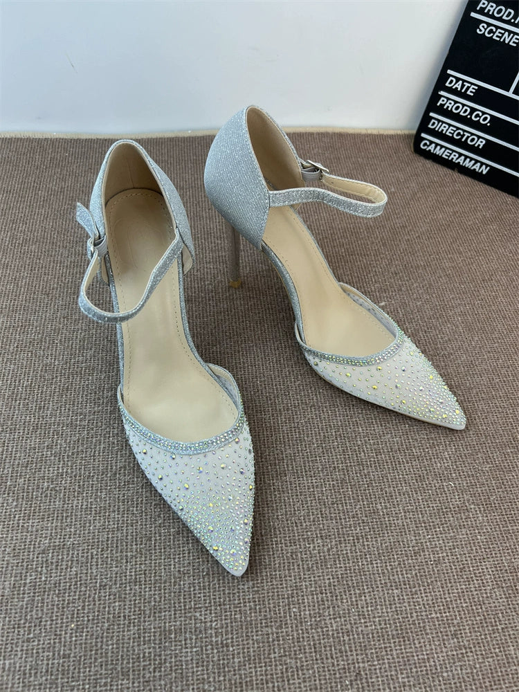 Stiletto Heel Elegant Graceful Pointed Toe Rhinestone Bridesmaid Shoes - Image 5