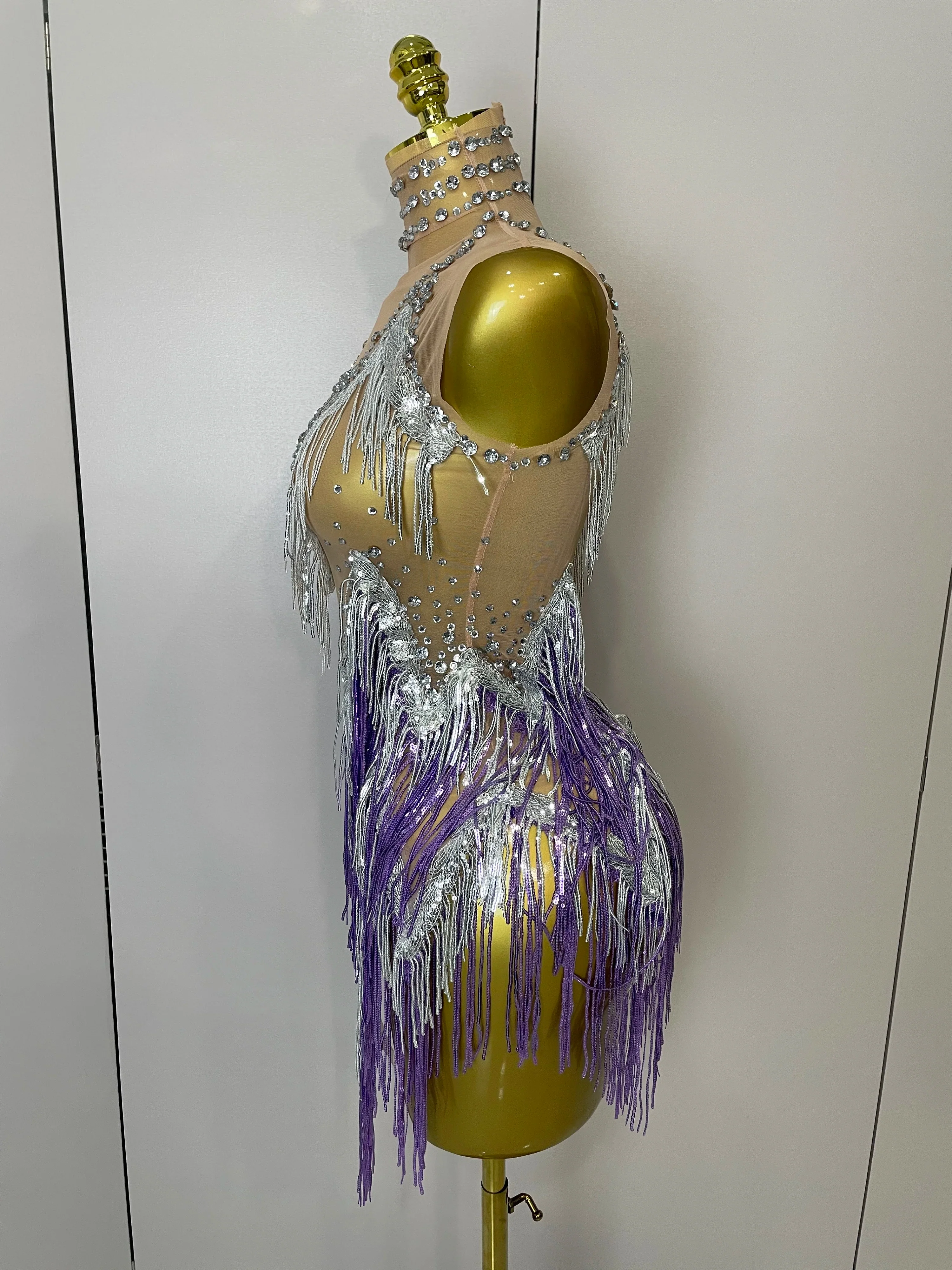 Stock 2025 Women Sexy Stretch Mesh Sparkly Rhinestone Tassels Mini Dress Nightclub Singer Dance Stage Costume Evening Gowns - Image 15