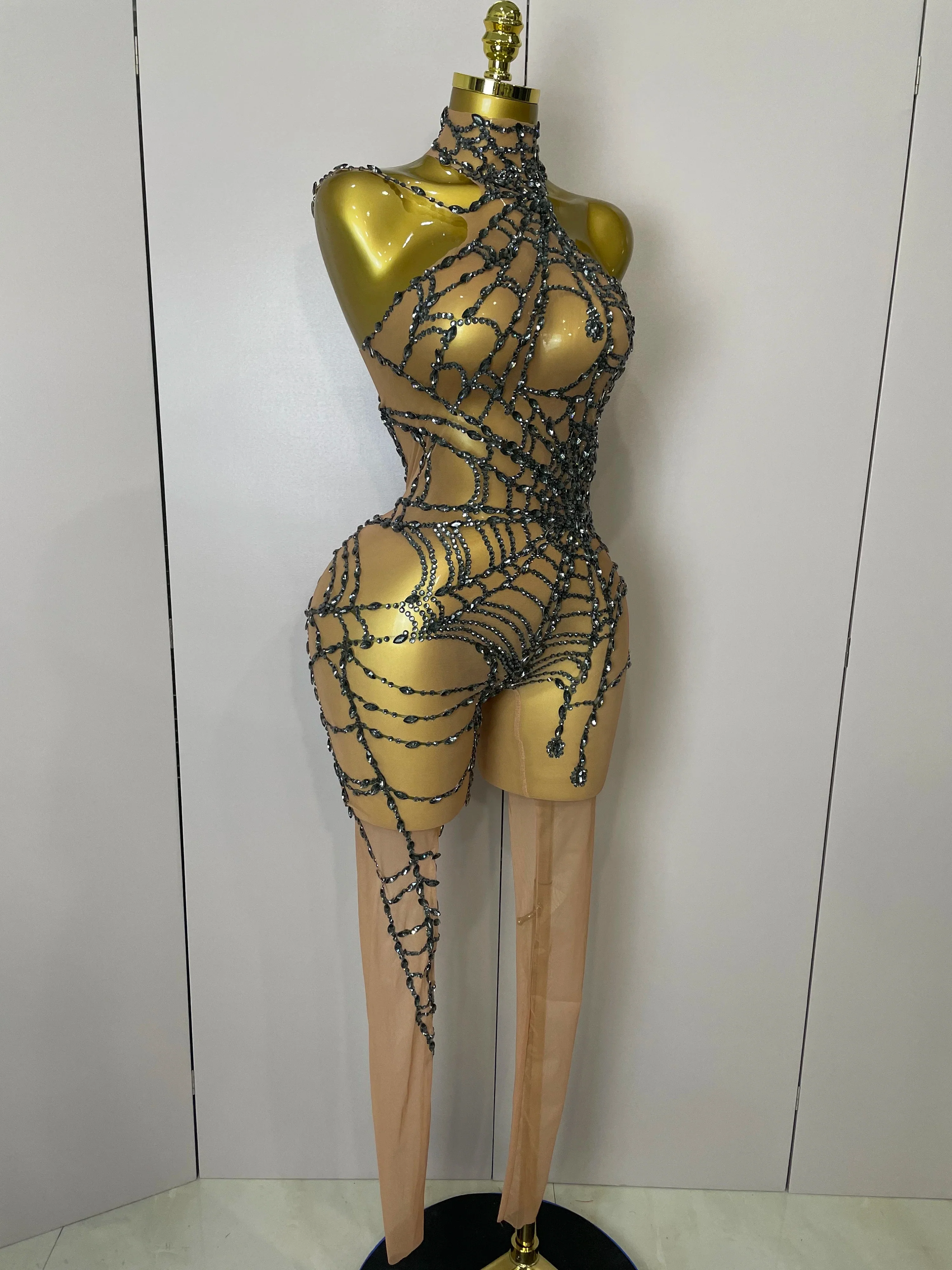 STOCK 2025Women Sparkly Diamond Sexy Mesh Jumpsuit Nightclub Bar Party Show Gogo Dancer Clothing Drag Queen Outfit Stage Costume - Image 4
