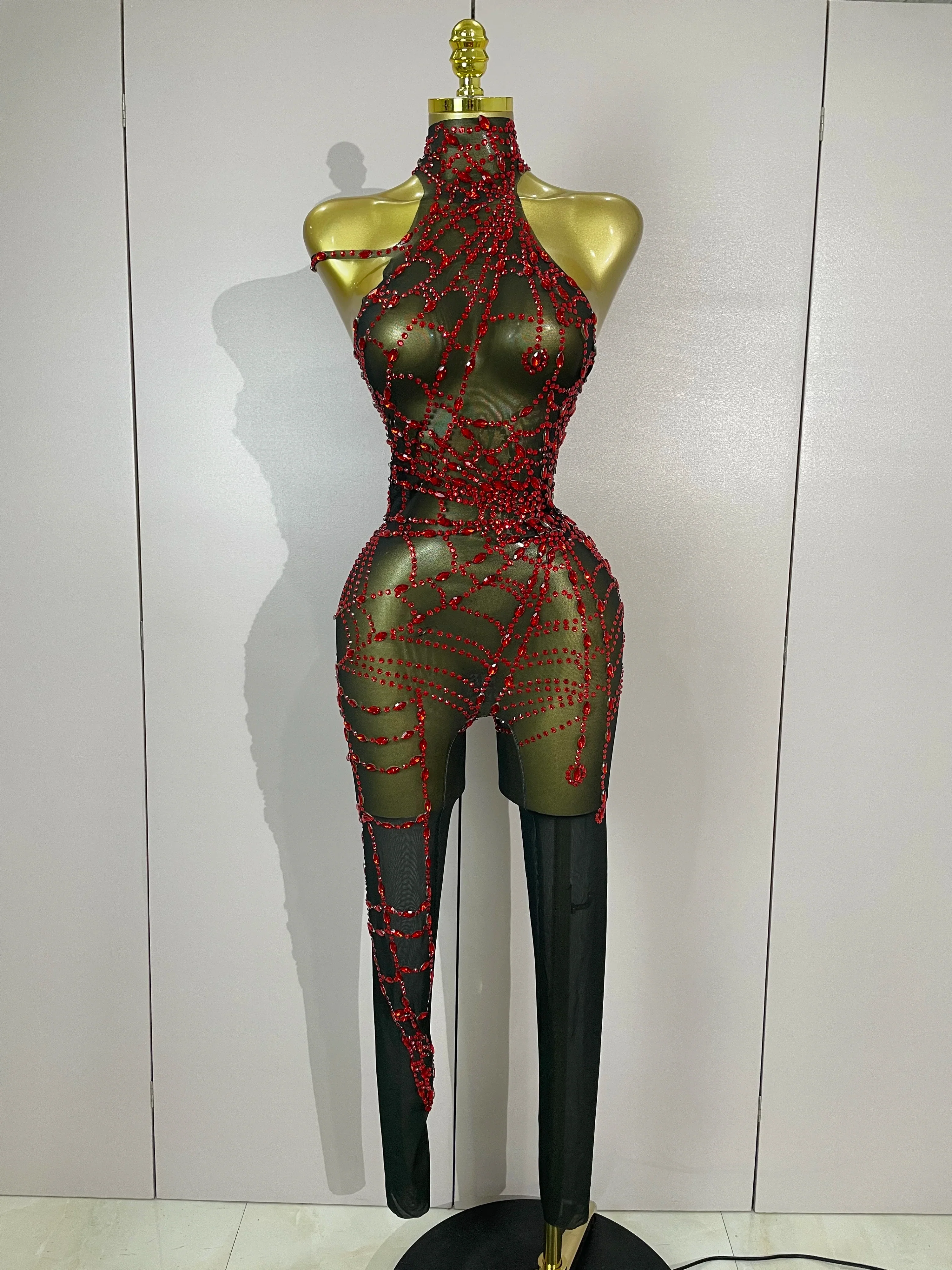 STOCK 2025Women Sparkly Diamond Sexy Mesh Jumpsuit Nightclub Bar Party Show Gogo Dancer Clothing Drag Queen Outfit Stage Costume - Image 7