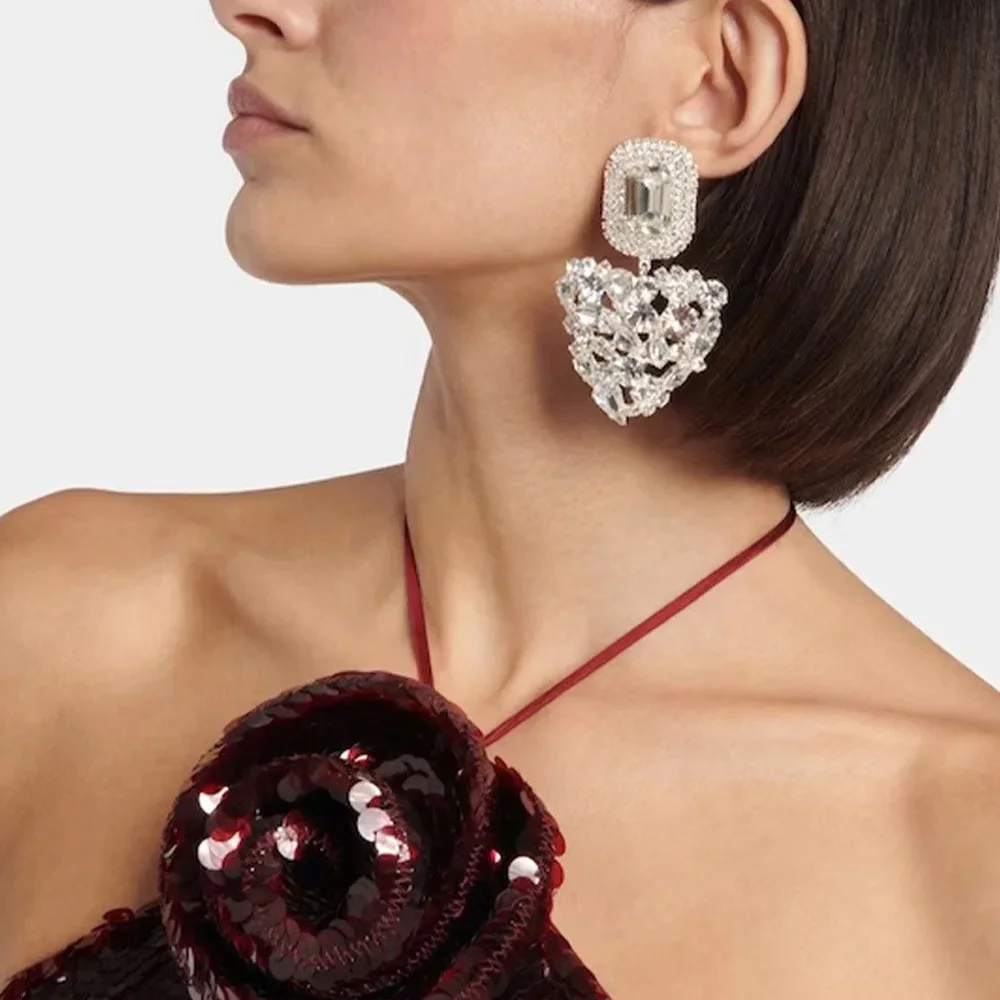 Stonefans Shiny Rhinestone Heart Dangle Earrings Luxury for Women Fashion Jewelry Square Earrings Statement 2024 Designer Y2k - Image 2